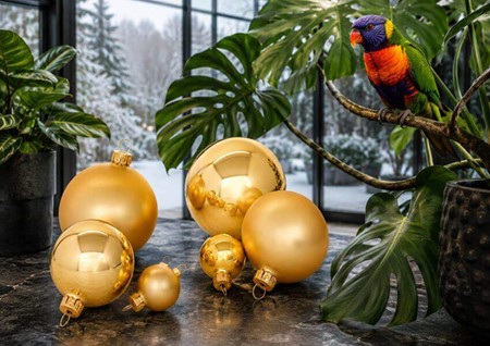 Guld julekugler i glas fra Polen, mat & blank. Ø 3, 6 og 8 cm at vælge
