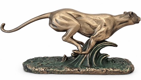 Bronze figur af gepard på flugt. Fænomenal pynt til hjemmet og kontor