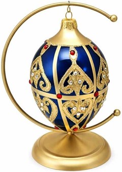 Blåt julepynt. Glasjulekugle i form af marineblåt Fabergé -æg. H 13 cm