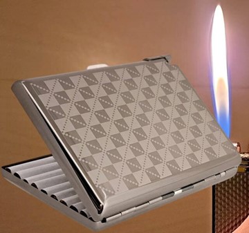 Cigaret etui metal med lighter – grafitdesign til 20 cigaretter
