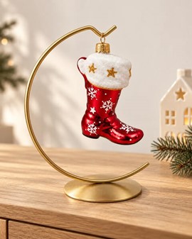 Julepynt figurer. Glasfigur af rød cowboystøvle på juletræet. H 10 cm