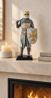 HISTORISK FIGUR. Stående crusader figur med økse og skjold