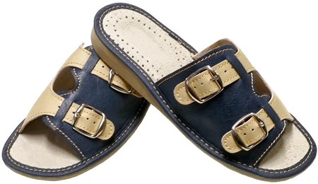 SANDALER DAME. Beige/marineblå kvinder sandaler med to spænder, 149 kr