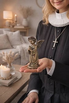 Engelfigur med due. Symbol på fred, kærlighed og uforglemmelig gave