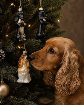 Juledekorationer hund. Sød glas figur af cocker spaniel, højde 14 cm