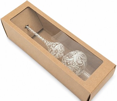 Top spir gennemsigtig med hvid dekoration. Juletræstop spir glas 35 cm