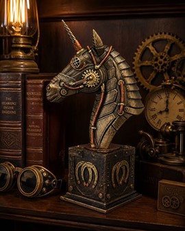 JULEGAVER ONLINE. Spektakulær figur af Steampunk hoved af enhjørning