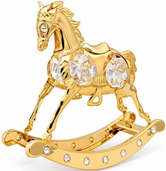 SMÅ GAVER TIL PIGER. Flot forgyldt gyngehest med Swarovski krystaller