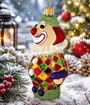 Mundblæst julekugler figur. Stor håndmalede figur af sjov klovn. 13cm