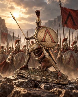 Leonidas Figur. Imponerende Spartanske Konge i Bronze