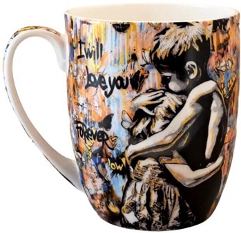 PORCELÆNSKRUS MED GRAFFITI. Krus med Banksy "I will love you forever"