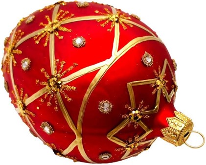 Håndmalet jule glas pynt i rød Fabergé æg form. Julefigur H: 13 cm