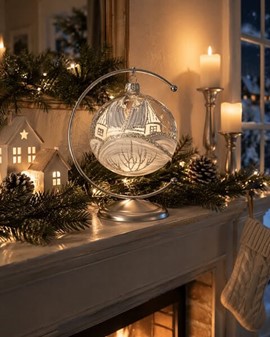 Julekugler med motiv. Sølv hytter på gennemsigtigt glas, Ø 10 cm 6 stk