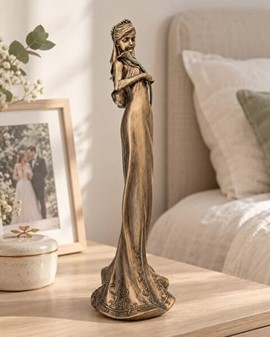BRYLLUPSFIGURER. Smuk bronze skulptur af brudepige med lilje