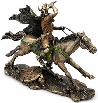 Viking på Hest i Kamp. Lille bronzefigur - en miniature saga