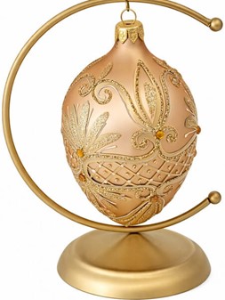 Guld glas æg med gule krystaller, pragtfuldt polsk julepynt. H: 13 cm