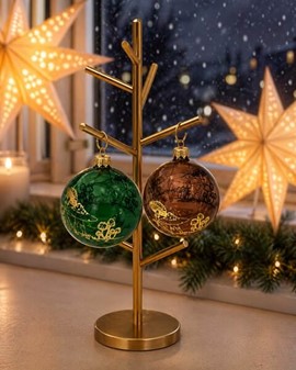 Juletræspynt glas. Gennemsigtig grøn julekugle med svampe, Ø 8 cm