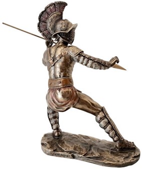 GLADIATOR FIGUR. en slave i kamp med spyd i arenaen det gamle Rom