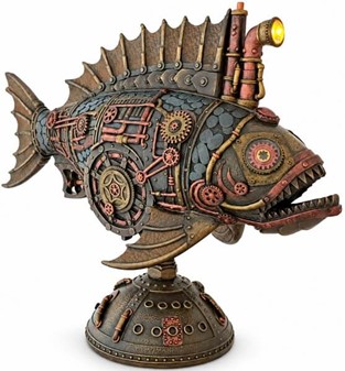 Unik Steampunk Dybhavsfisk med Mystisk Lys. Dekorationsfigur i bronze