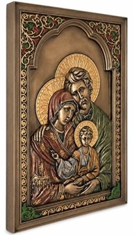 Den Hellige Familie Ikon. Bronze vægdekoration med religiøs betydning