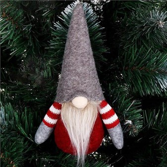 Juledekoration. Sjov gnome hængende i rød jakke og grå hue, H 20 cm