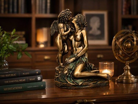 Amor og Psyke Figur. Romantisk bronzeskulptur til tidløse øjeblikke