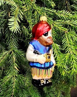 Polsk julepynt. Sød glas figur af pirat med øjeklap, højde 14,4 cm