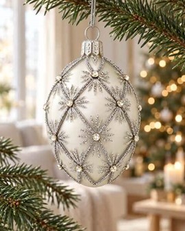 Udsøgte Fabergé-stil glasægpynt. ægformede julekugle i sølv. H 9 cm