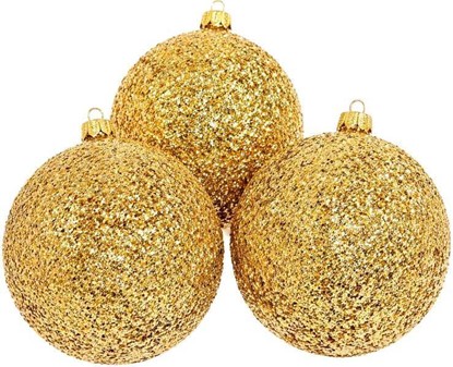 Billige, polske glas julekugler i gylden glitter. Ø 8 cm, 6 stk