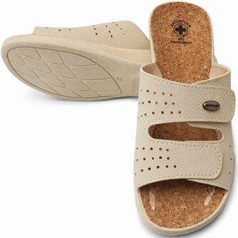 Ergonomiske beige sundhedssandaler dame med korksål og velcro