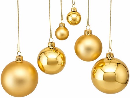 Guld julekugler i glas fra Polen, mat & blank. Ø 3, 6 og 8 cm at vælge