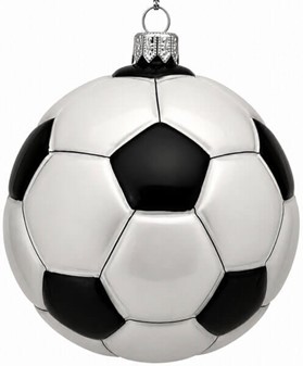 Julepynt fodbold. Glas julekugle i form af sort og sølv fodbold