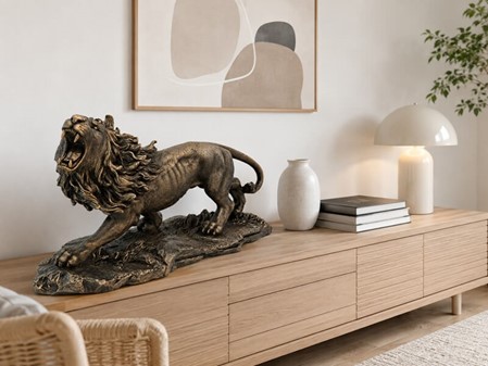 LØVE FIGUR. Brølende Elegance og Majestætisk Bronzefigur Til Hjemmet