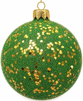Lysegrøn Julemagi: Håndlavede Glas Julekugler med Guldstøv. Ø 8cm 6stk