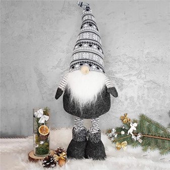 Juledekoration. Charmerende stor julenisse på teleskopben. H: 54-86 cm