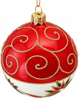 Eksklusive julekugler i rødt og hvidt. Klassisk pynt med glimt i øjet