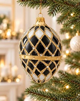 SORT JULEPYNT. Eksklusiv Fabergé-inspireret Julepynt i Håndmalet Glas
