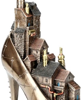 Steampunk sko-skulptur – Fantastisk by møder victoriansk maskineri