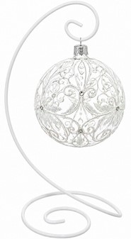 Julepynt, glas julekugler gennemsigtig mat med hvid dekoration. Ø 10cm