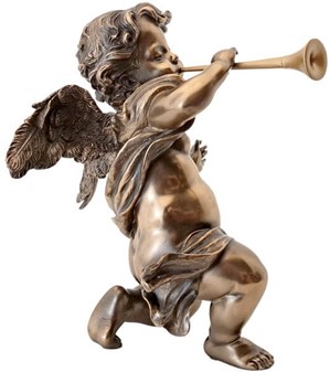 FIGURER PYNT. Smuk, dekorativ bronze figur af engel med trompet