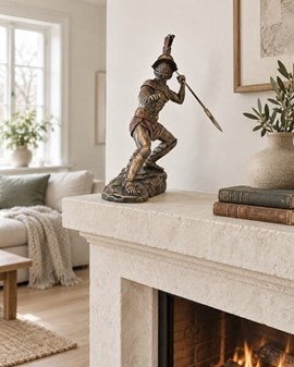 GLADIATOR FIGUR. en slave i kamp med spyd i arenaen det gamle Rom