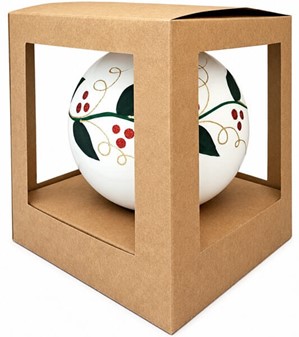 Store julekugler i hvid. Porcelæn blank finish med grøn blade, Ø 15cm