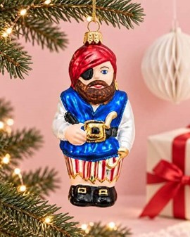 Polsk julepynt. Sød glas figur af pirat med øjeklap, højde 14,4 cm