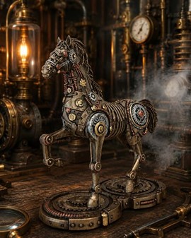 Enestående Steampunk Hest: Unik Bronze Kunst – Drømmenes Mekanik!