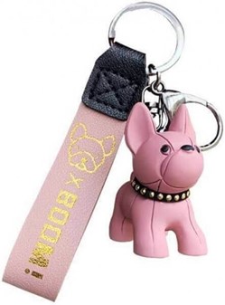 NØGLERING MED HUND. Charmerende pulver pink bulldog. Sjov nøglering
