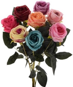 Kunstig rose på stilk i otte farver at vælge imellem. Højde: 55 cm