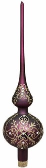 Topspir til juletræ. Spir glas i mat aubergine og gulddekoration. 35cm