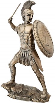 KRIGER FIGUR. Bronze skulptur af spartansk kriger med skjold og sværd