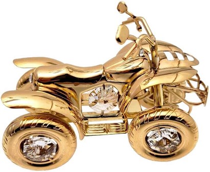 18 ÅRS GAVE. Smuk forgyldt lille quad med ni Swarovski krystaller