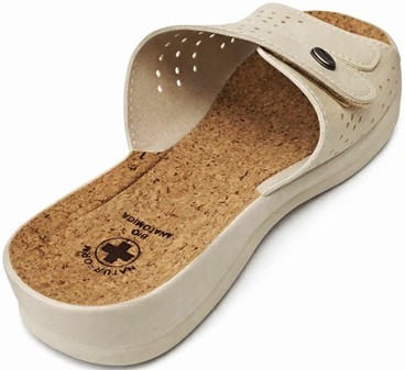 Ergonomiske beige sundhedssandaler dame med korksål og velcro